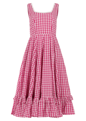 chic size inclusive model wearing JessaKae Daze Dress_Red Gingham / XS Gingham