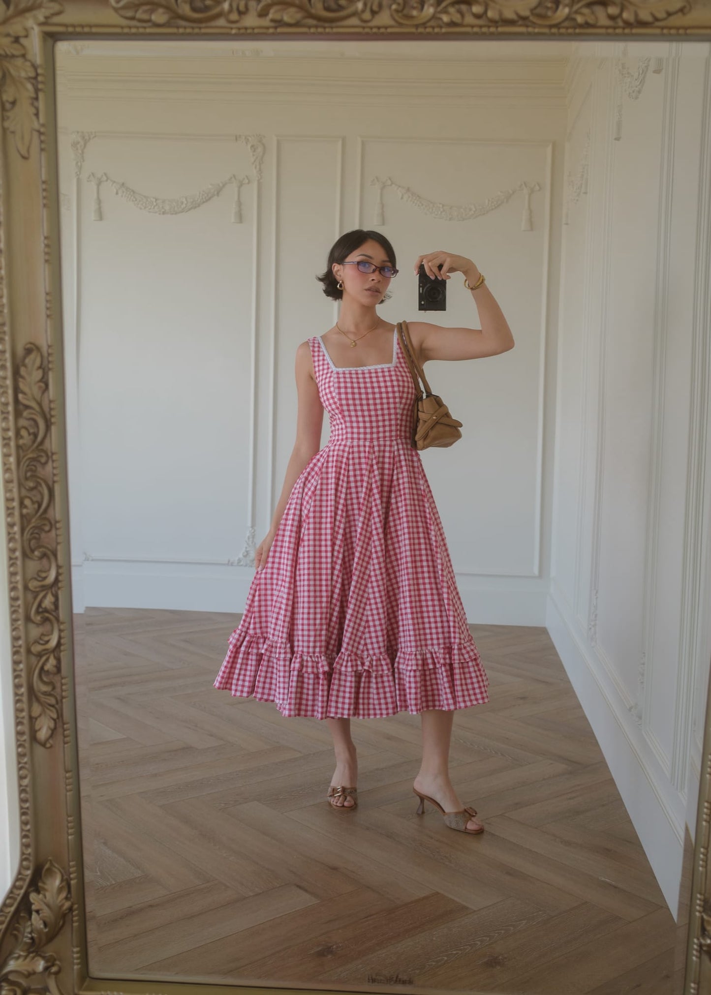 chic size inclusive model wearing JessaKae Daze Dress Red Gingham Dresses