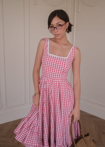 chic size inclusive model wearing JessaKae Daze Dress Red Gingham Dresses