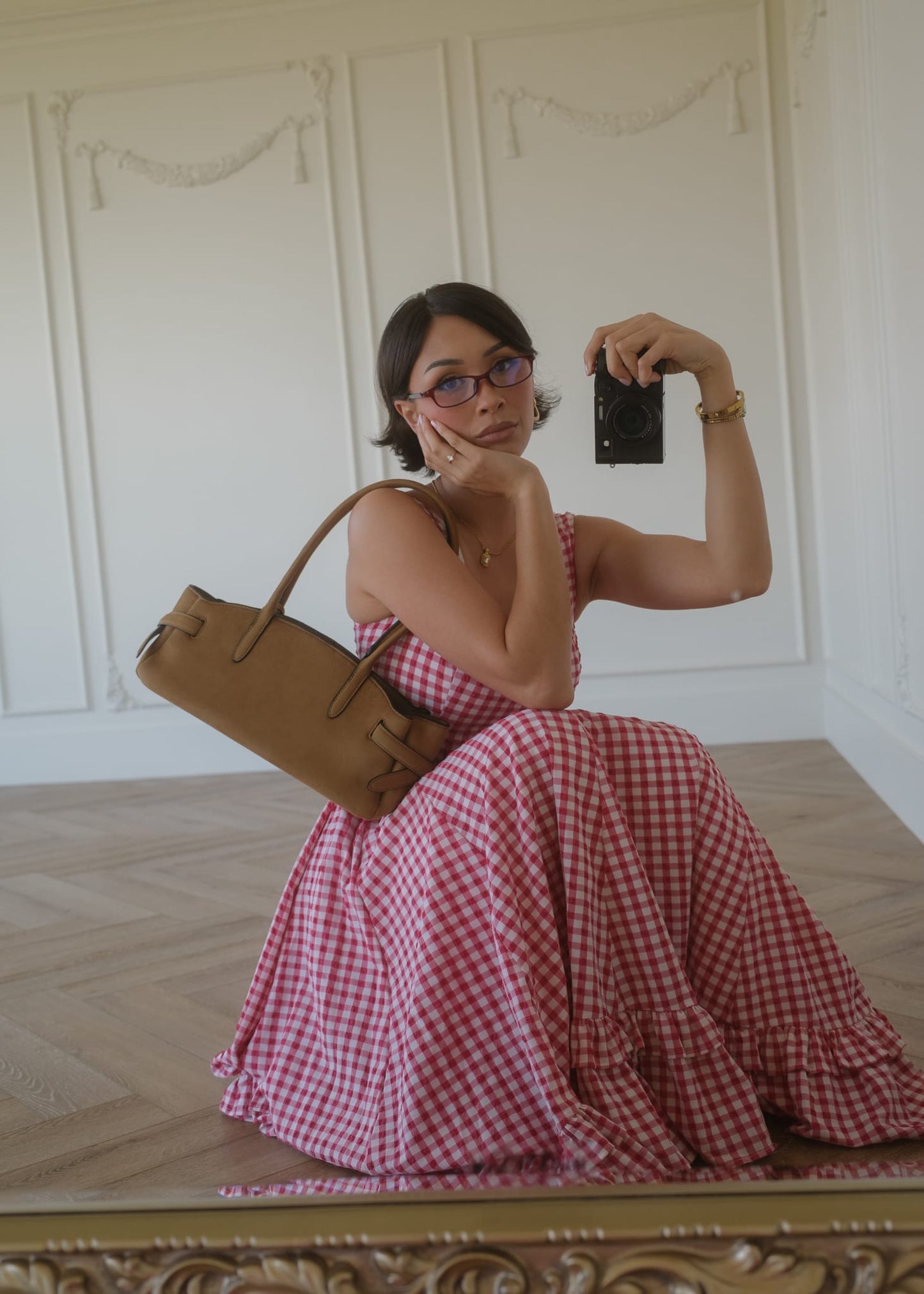 chic size inclusive model wearing JessaKae Daze Dress Red Gingham Dresses