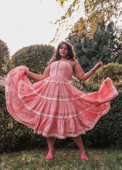 chic size inclusive model wearing JessaKae Delores Dress in Pink Dresses