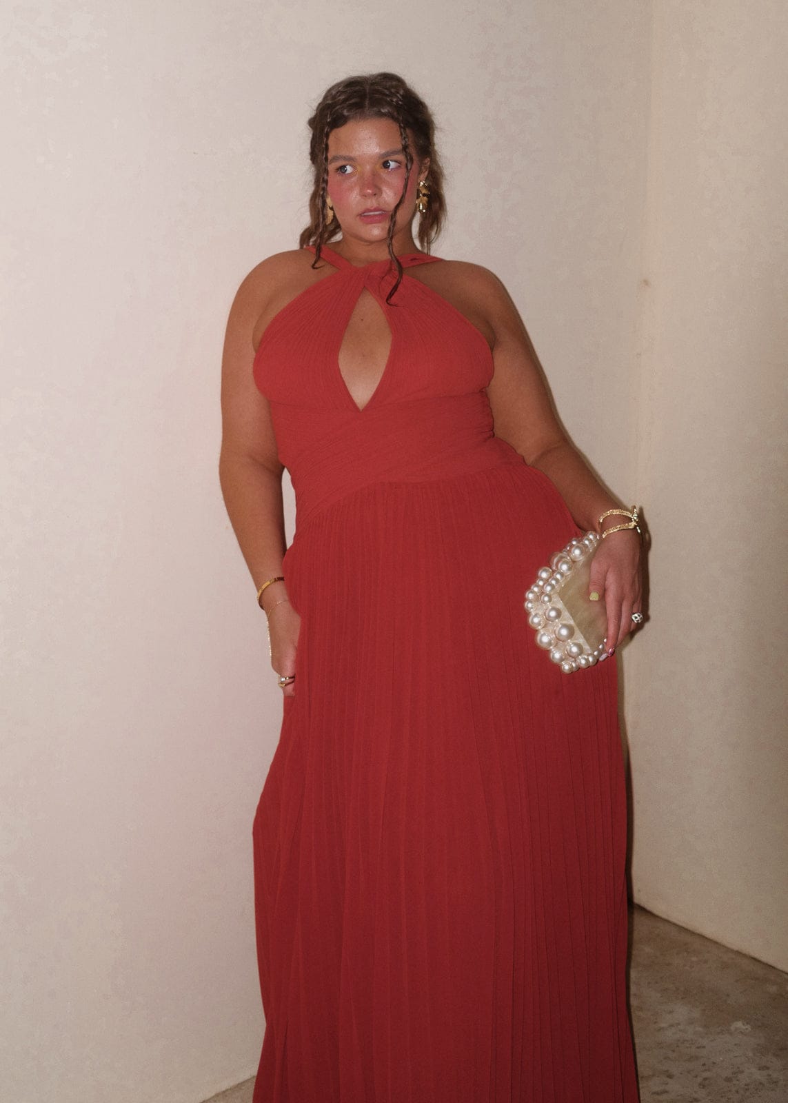 chic size inclusive model wearing JessaKae Delphine Dress