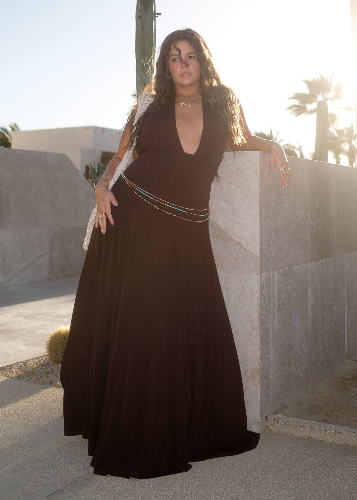 chic size inclusive model wearing JessaKae Devanie Dress