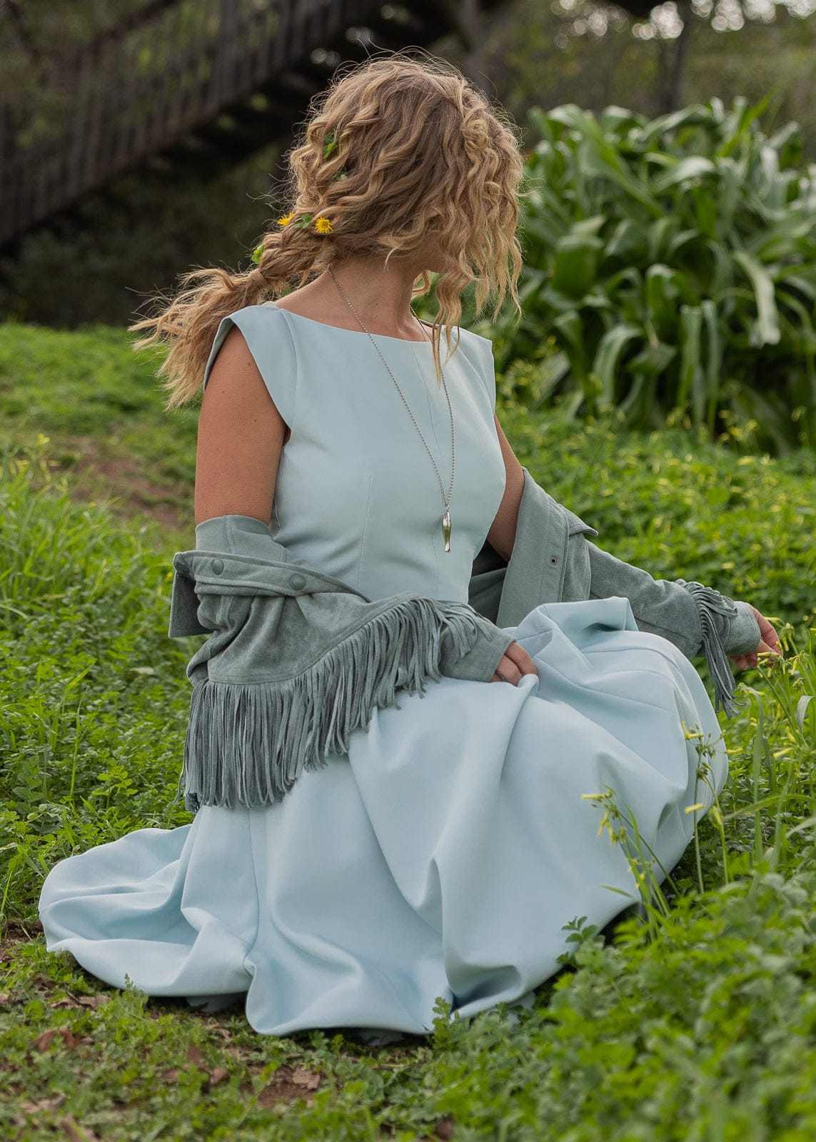 chic size inclusive model wearing JessaKae Diana Drop Waist Keyhole Back Dress - Light Blue Dresses