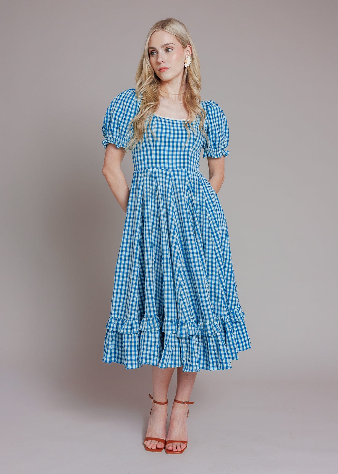 Blue Gingham Puff Sleeve Dress | Occasion Dress in Sizes XXS6X | JessaKae Blue Gingham Puff Sleeve Dress | Occasion Dress in Sizes XXS6X | JessaKae