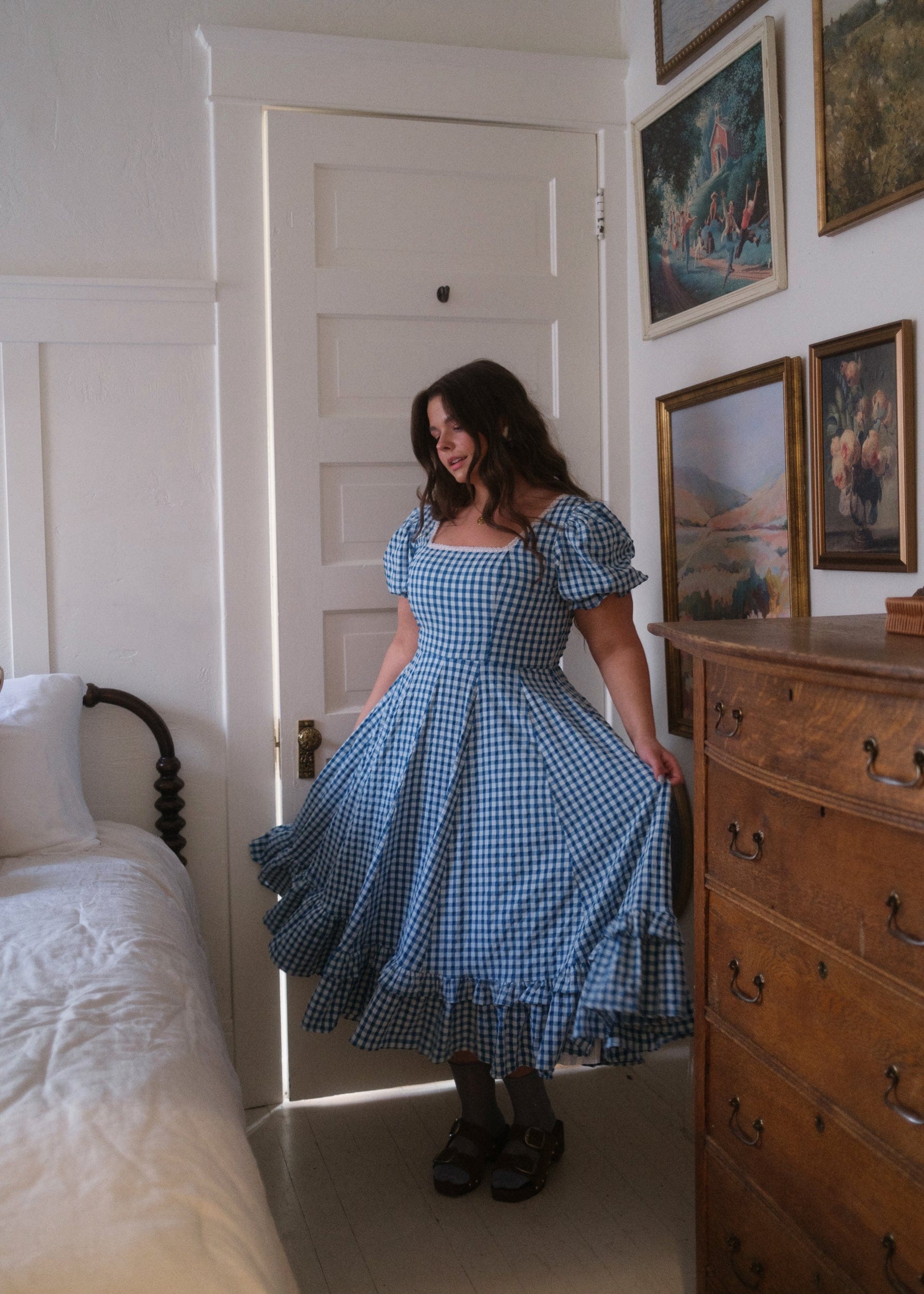 Blue Gingham Puff Sleeve Dress | Occasion Dress in Sizes XXS–6X Blue Gingham Puff Sleeve Dress | Occasion Dress in Sizes XXS–6X