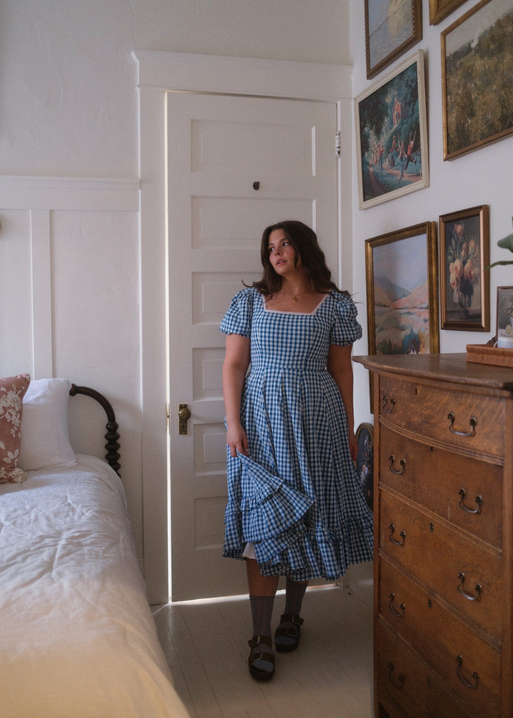 Blue Gingham Puff Sleeve Dress | Occasion Dress in Sizes XXS–6X