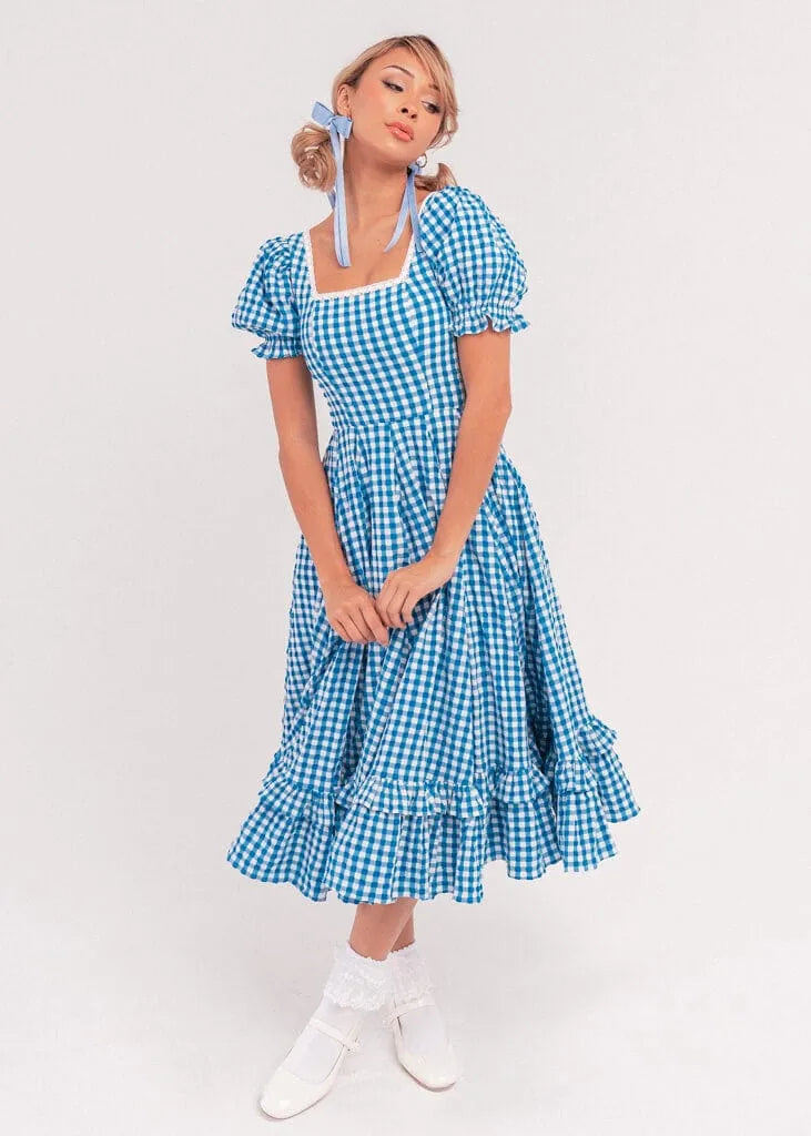 Blue Gingham Puff Sleeve Dress | Occasion Dress in Sizes XXS6X | JessaKae Blue Gingham Puff Sleeve Dress | Occasion Dress in Sizes XXS6X | JessaKae