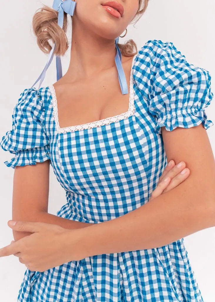 Blue Gingham Puff Sleeve Dress | Occasion Dress in Sizes XXS6X | JessaKae Blue Gingham Puff Sleeve Dress | Occasion Dress in Sizes XXS6X | JessaKae
