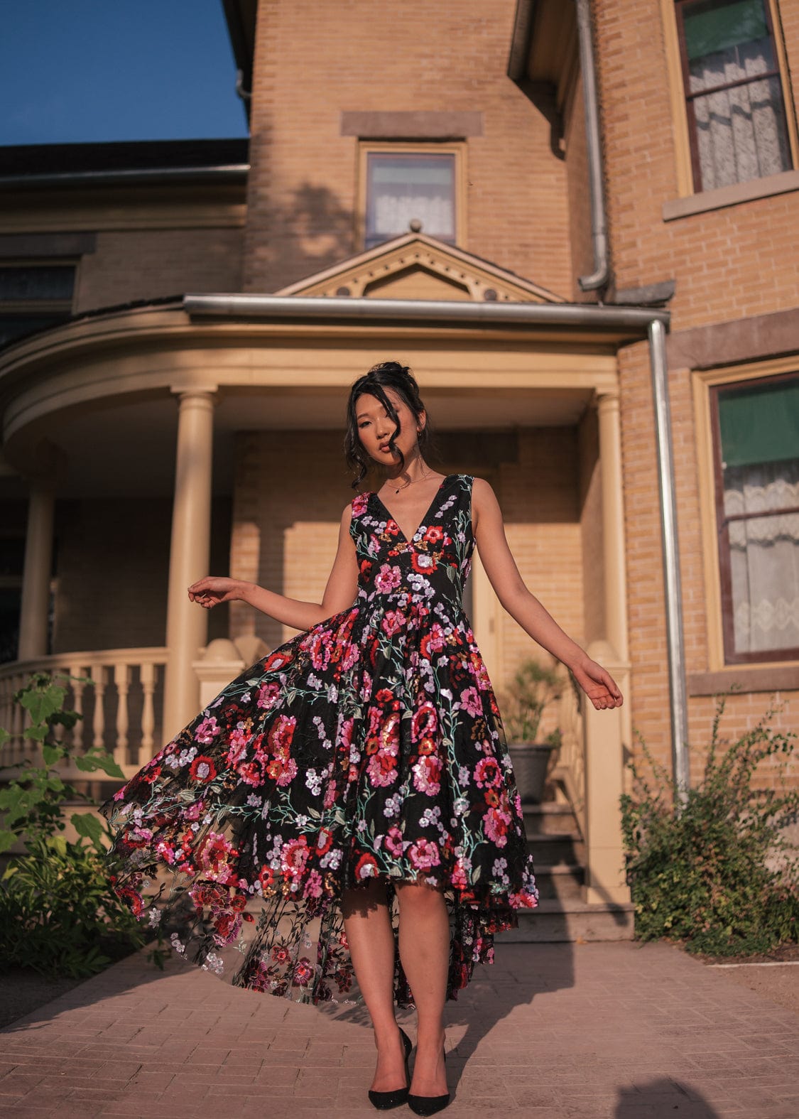 chic size inclusive model wearing JessaKae Ebony Rose Dress Dresses Dress_Black / XS