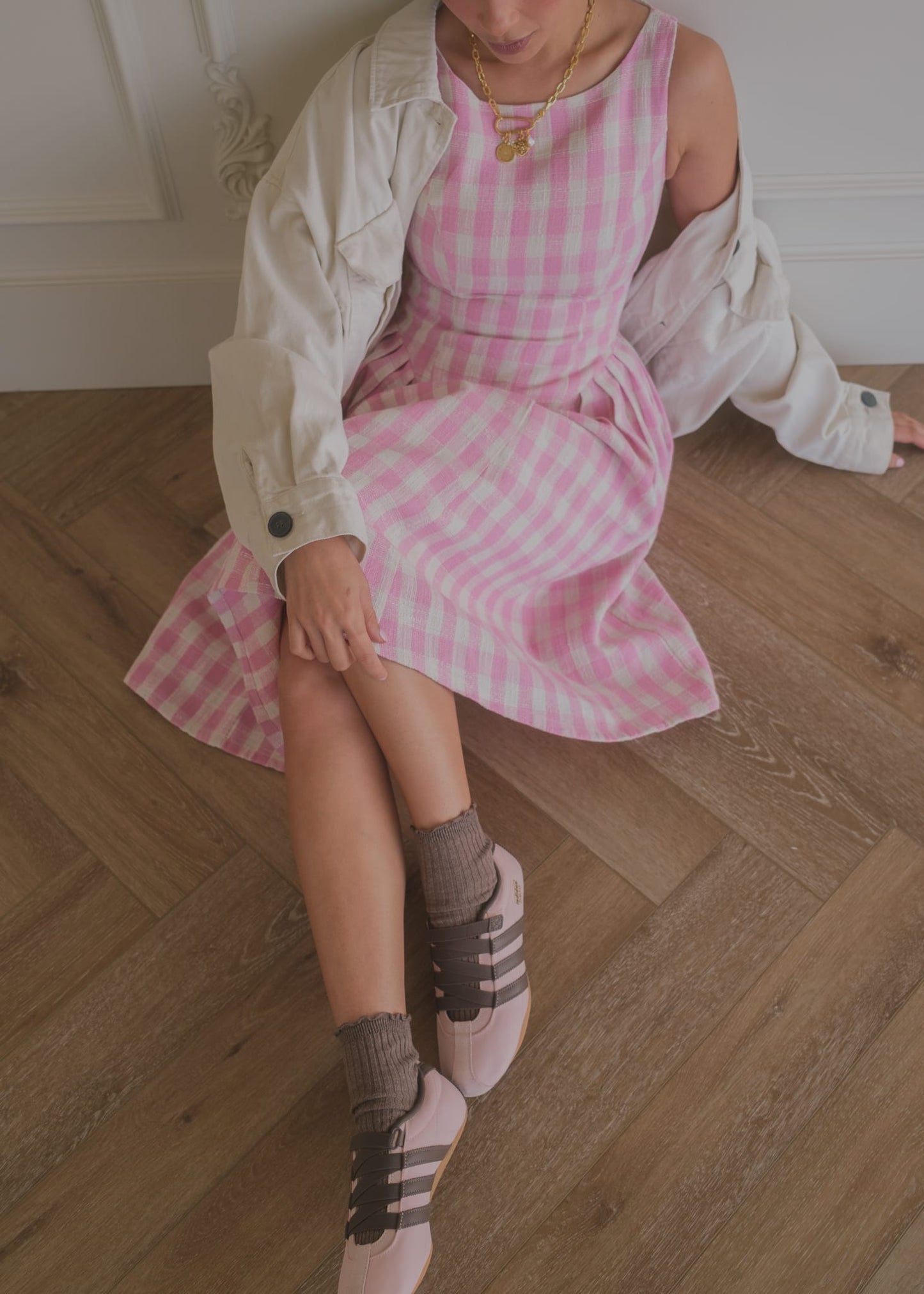 chic size inclusive model wearing JessaKae Elle Drop Waist Gingham Dress - Pink Dresses