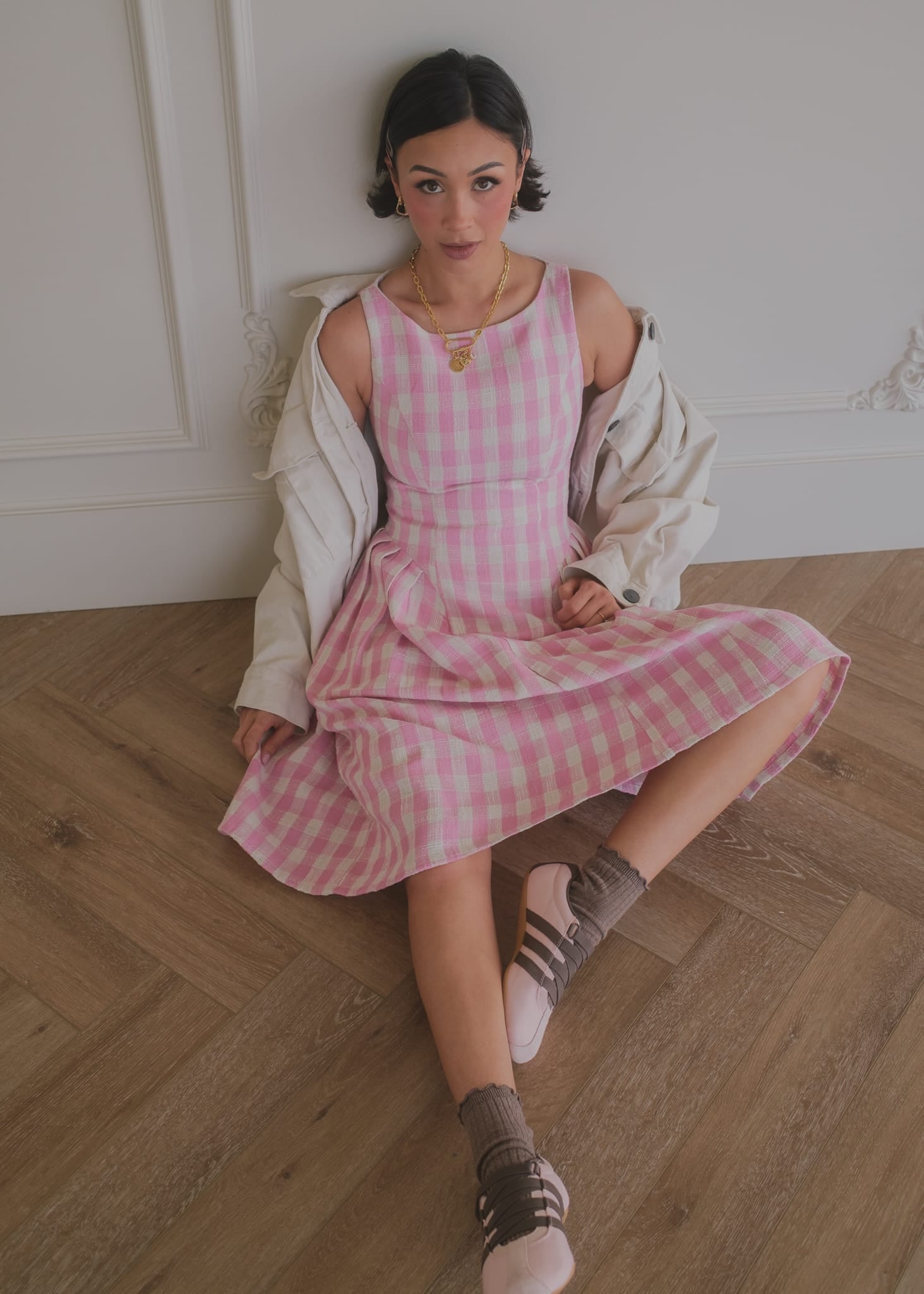 green emerald velvet dress Elle Drop Waist Gingham Dress - Pink | Occasion Dress in Sizes XXS–6X main image 1