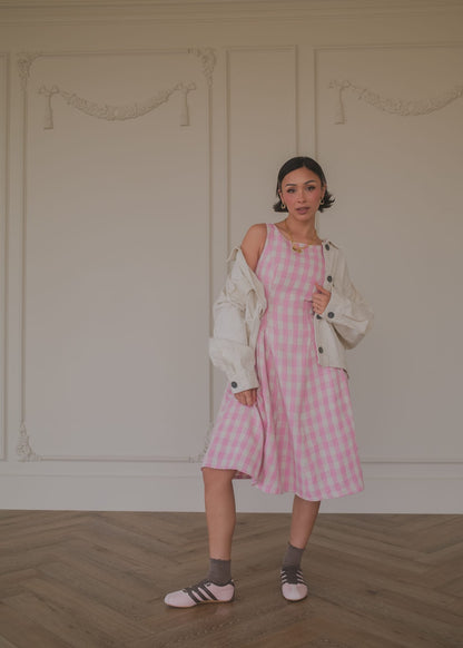 chic size inclusive model wearing JessaKae Elle Drop Waist Gingham Dress - Pink Dresses