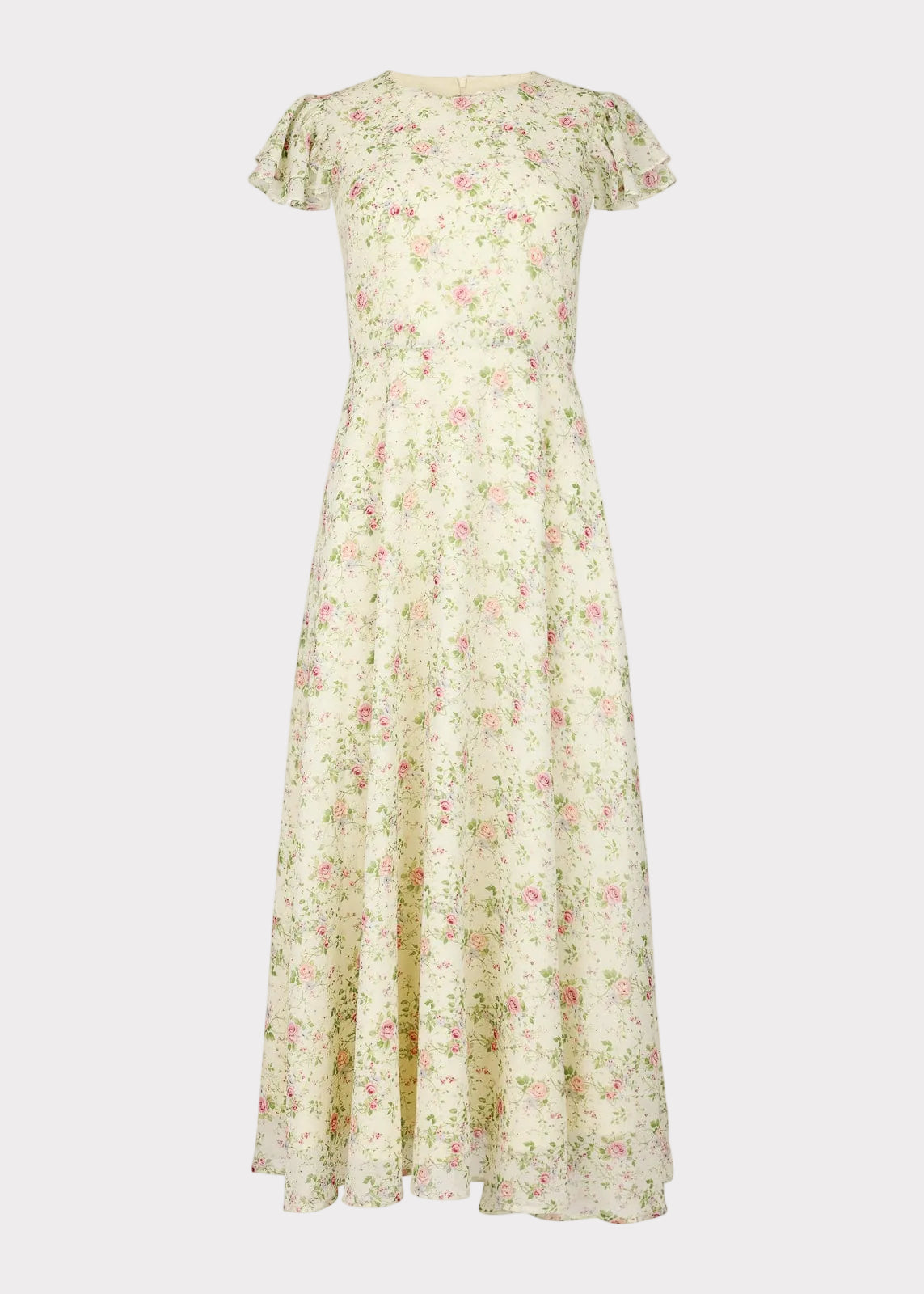 chic size inclusive model wearing JessaKae Elodie A-line Floral Midi Dress - Cream