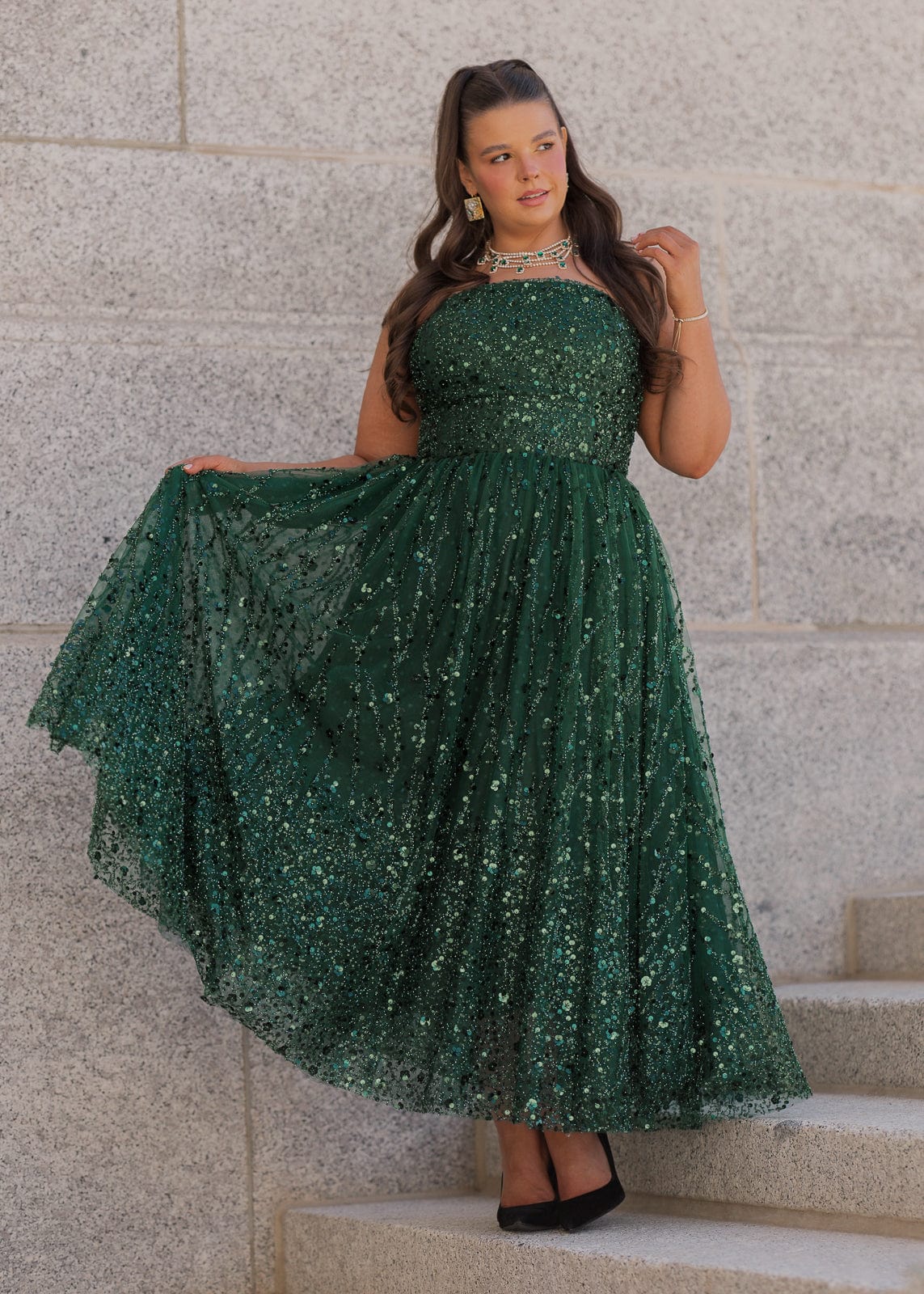 chic size inclusive model wearing JessaKae Elphie Dress