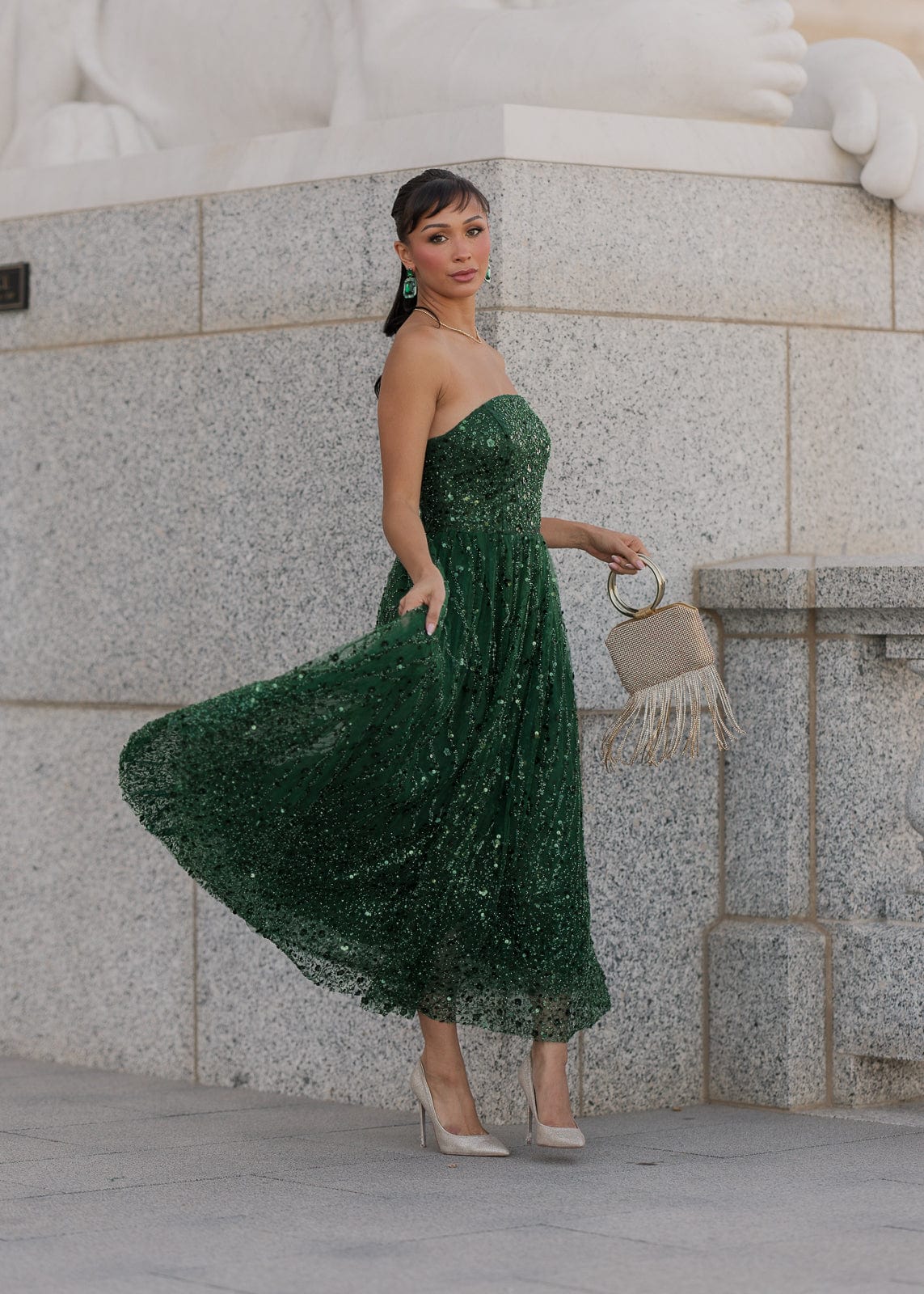 slim fit dress slacks Hunter Green Floral Tulle Maxi Dress main image 0