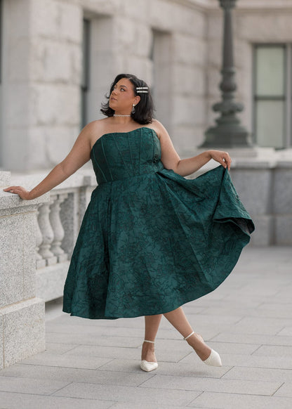 chic size inclusive model wearing JessaKae Enchanted Dress