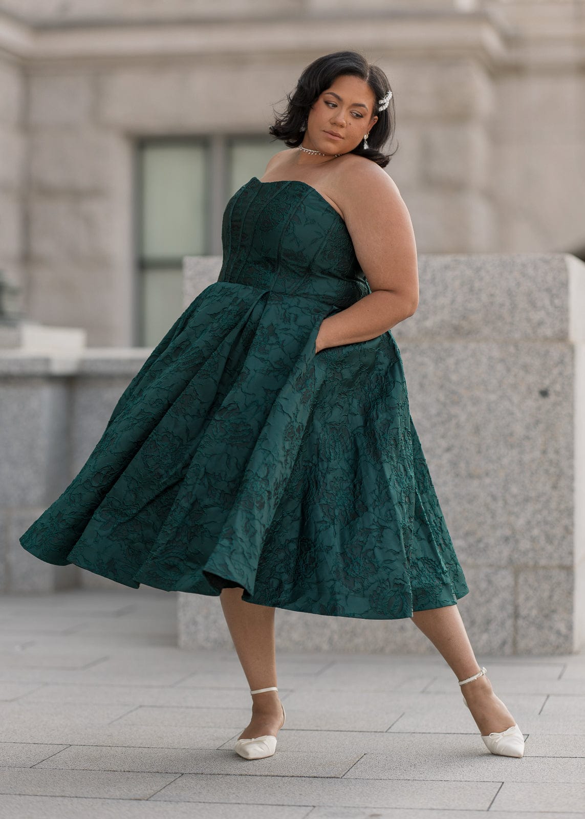 chic size inclusive model wearing JessaKae Enchanted Dress