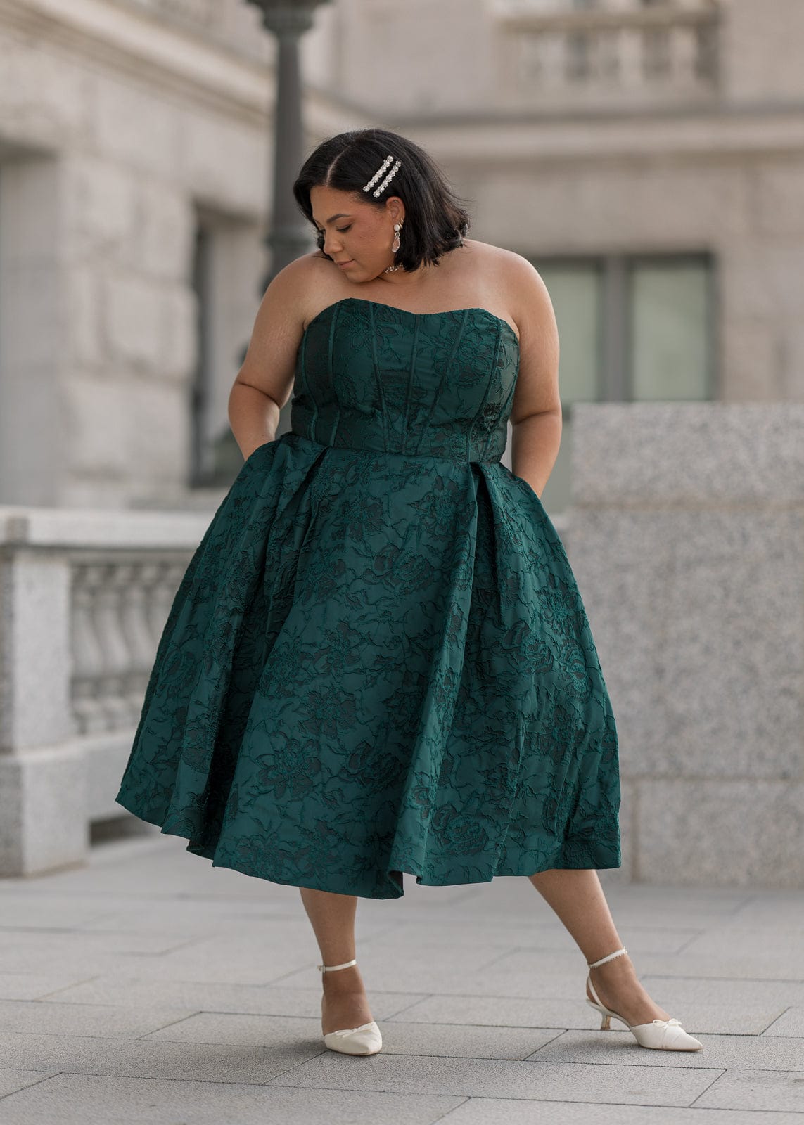 chic size inclusive model wearing JessaKae Enchanted Dress