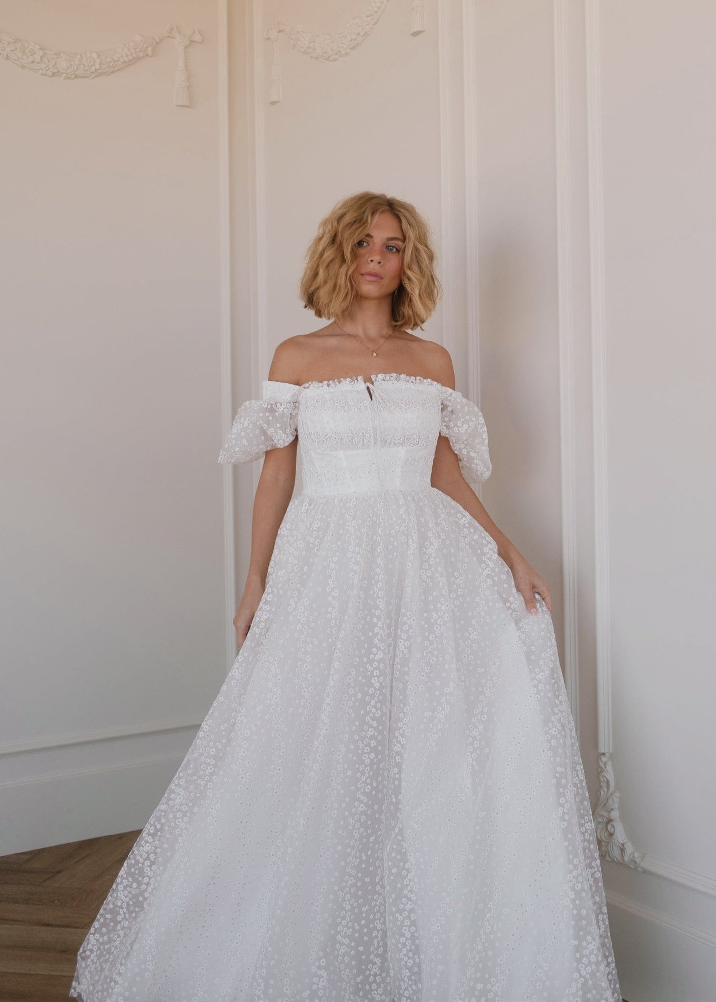 chic size inclusive model wearing JessaKae Everbloom Dress - Maxi White / 00