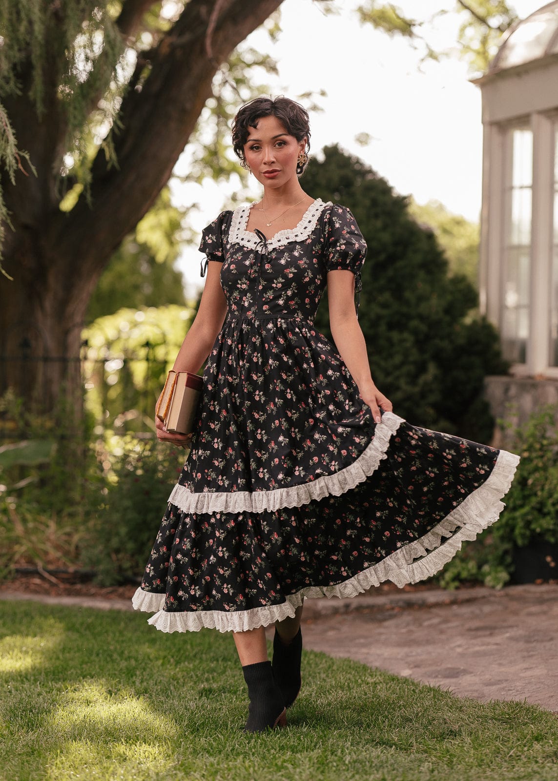 chic size inclusive model wearing JessaKae Fawn Dress