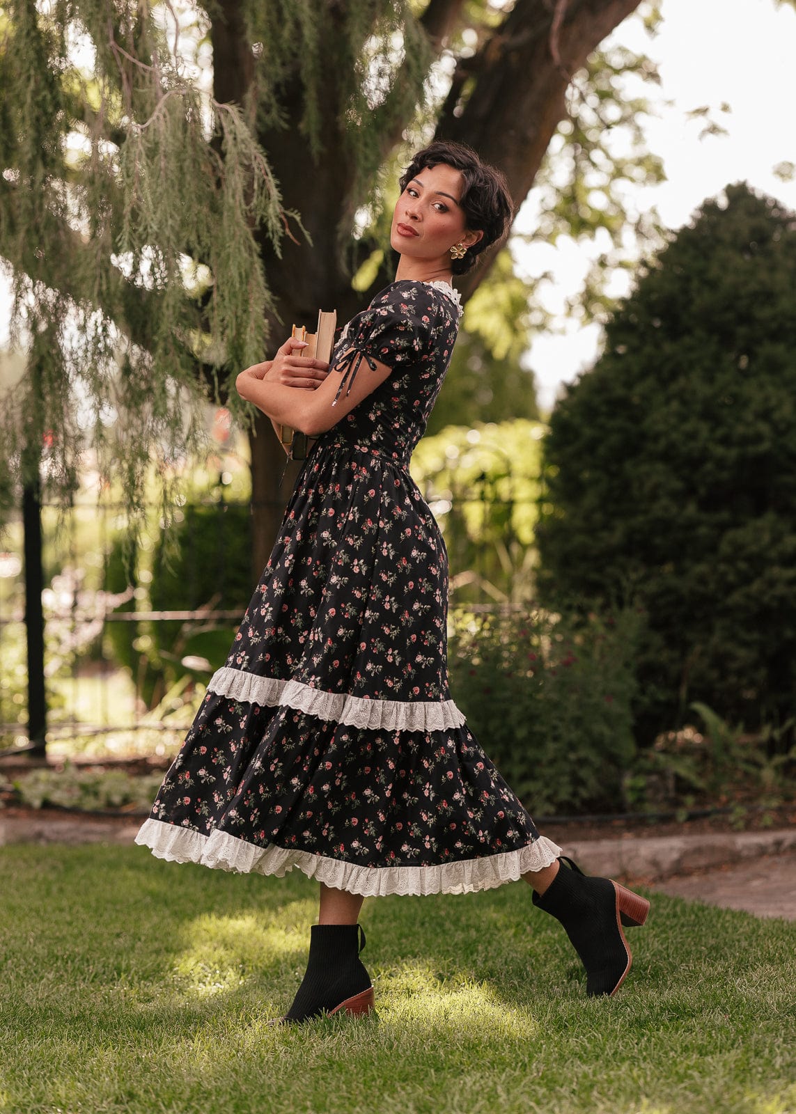 chic size inclusive model wearing JessaKae Fawn Dress