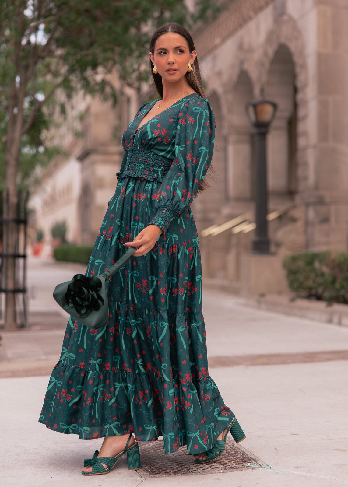 chic size inclusive model wearing JessaKae Garden Rose Dress