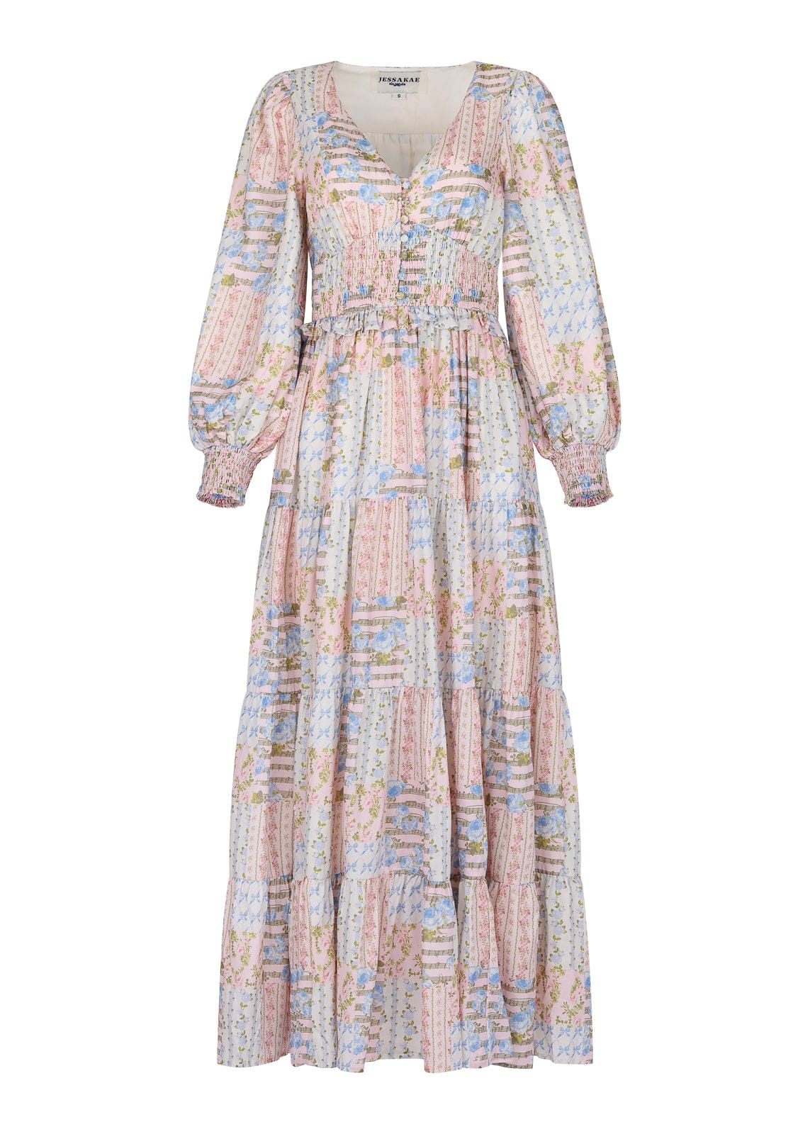 chic size inclusive model wearing JessaKae Garden Rose Patchwork Maxi Dress - Pink