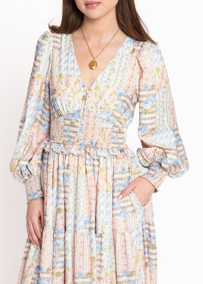 chic size inclusive model wearing JessaKae Garden Rose Patchwork Maxi Dress - Pink