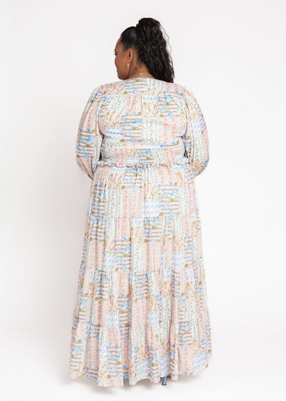 chic size inclusive model wearing JessaKae Garden Rose Patchwork Maxi Dress - Pink