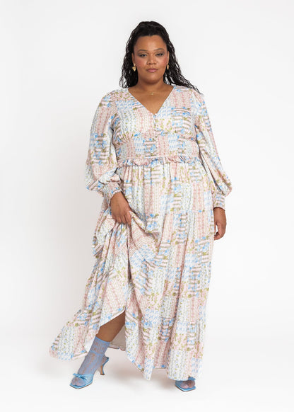 chic size inclusive model wearing JessaKae Garden Rose Patchwork Maxi Dress - Pink