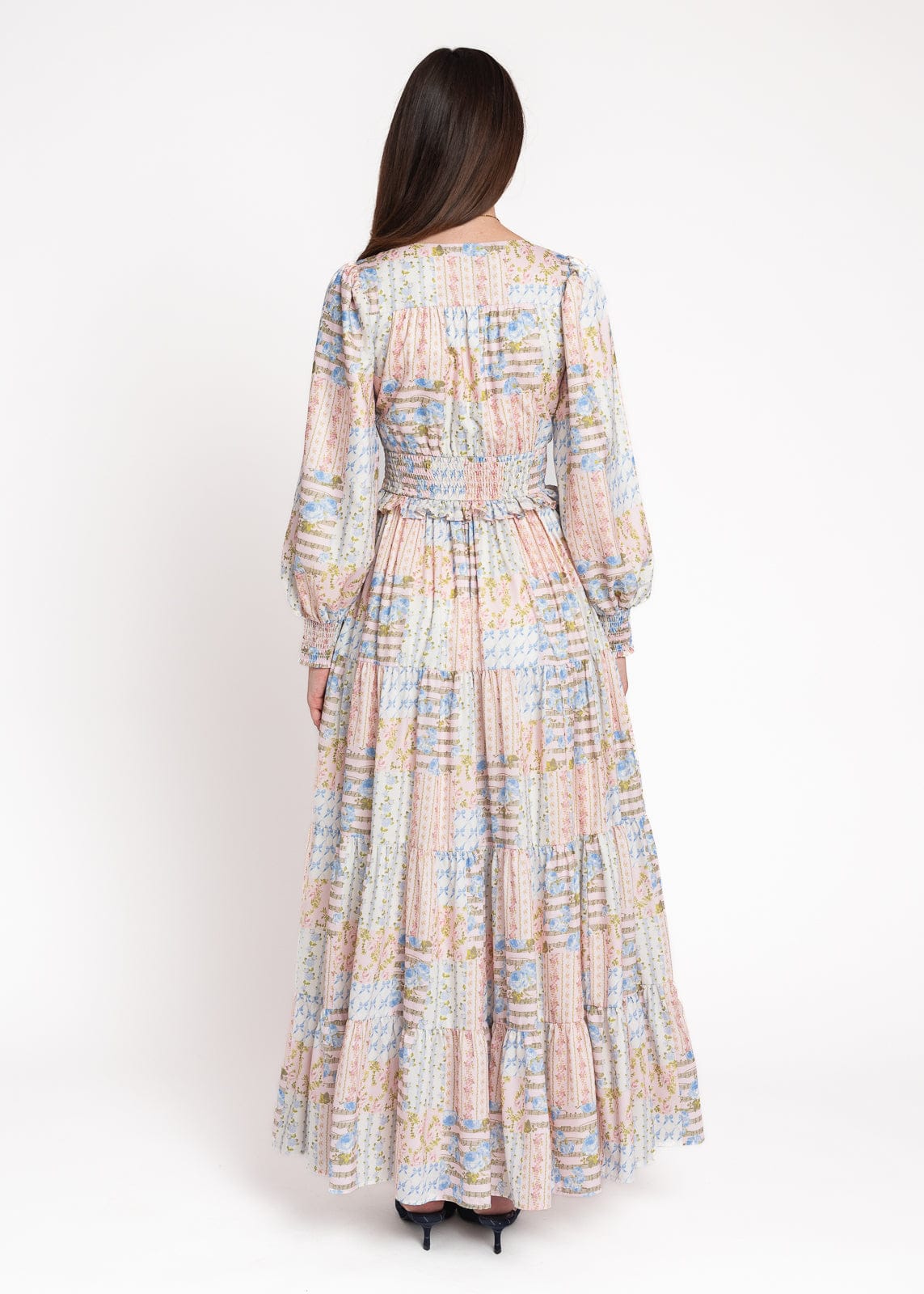 chic size inclusive model wearing JessaKae Garden Rose Patchwork Maxi Dress - Pink