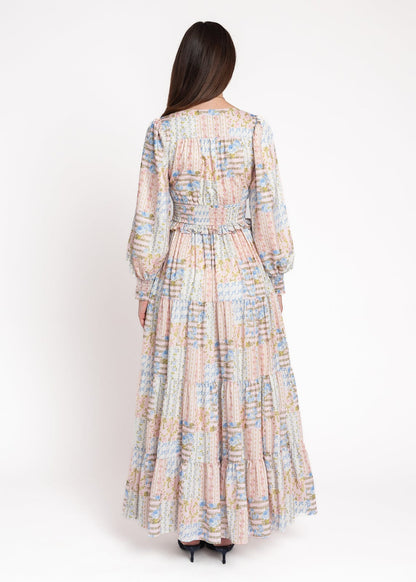 chic size inclusive model wearing JessaKae Garden Rose Patchwork Maxi Dress - Pink