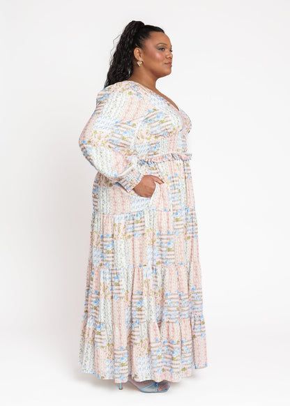 chic size inclusive model wearing JessaKae Garden Rose Patchwork Maxi Dress - Pink