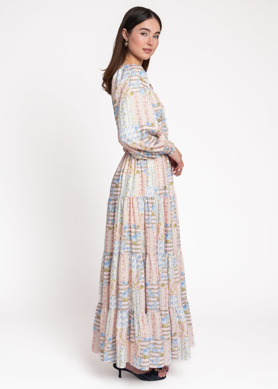 chic size inclusive model wearing JessaKae Garden Rose Patchwork Maxi Dress - Pink