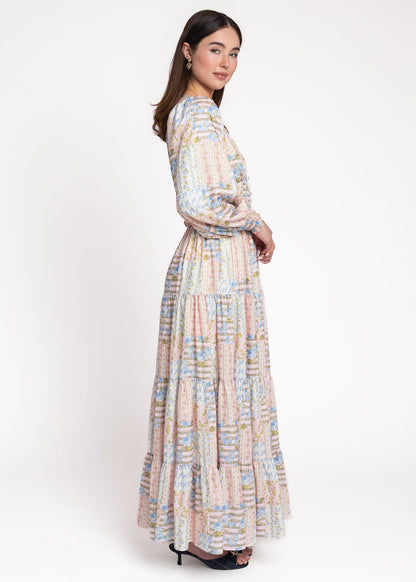 chic size inclusive model wearing JessaKae Garden Rose Patchwork Maxi Dress - Pink