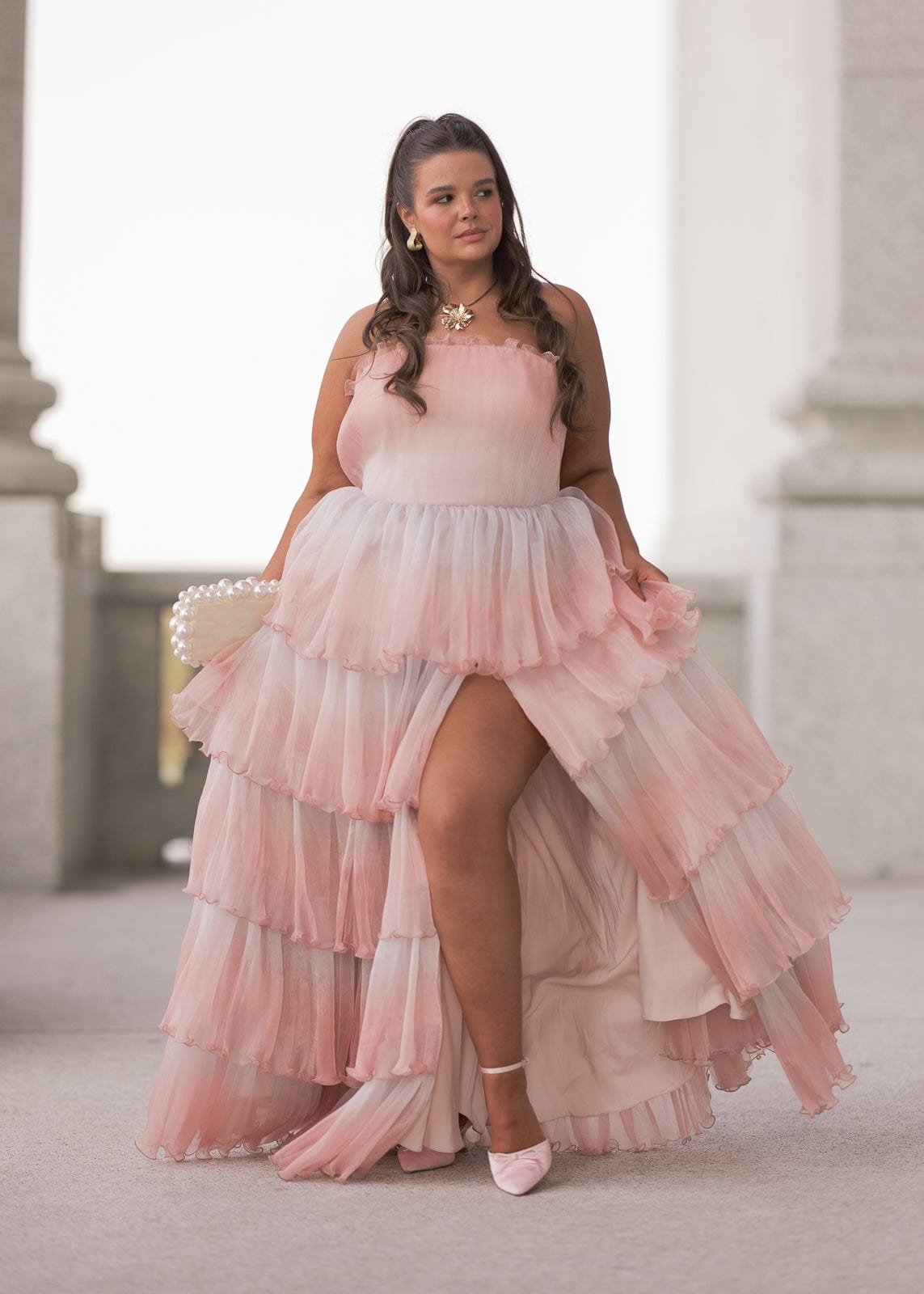 chic size inclusive model wearing JessaKae Genevieve Dress