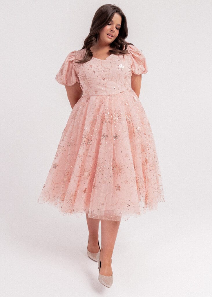 chic size inclusive model wearing JessaKae Glinda Dress Dresses Dress_Wishful Pink / XL