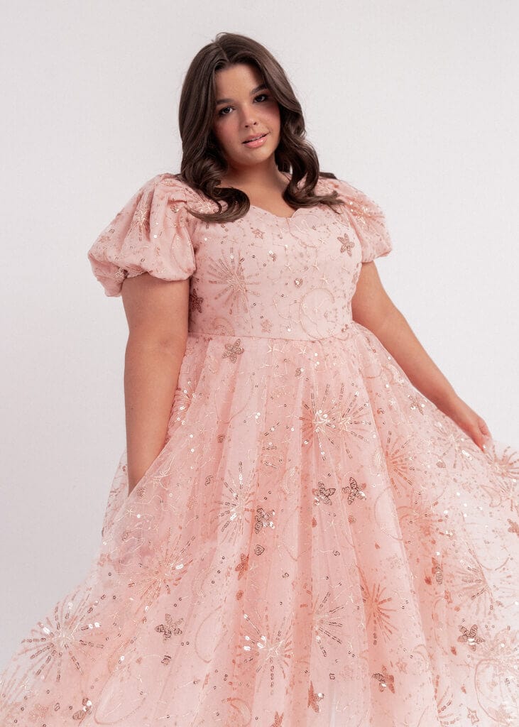 chic size inclusive model wearing JessaKae Glinda Dress Dresses Dress_Wishful Pink / XL