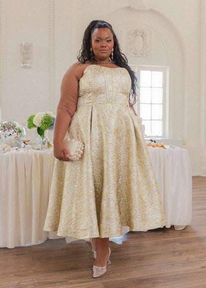 chic size inclusive model wearing JessaKae Gloria Dress