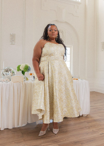 chic size inclusive model wearing JessaKae Gloria Dress