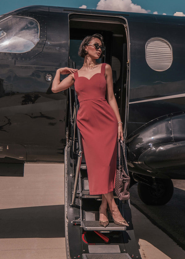chic size inclusive model wearing JessaKae Gwen Dress Burgundy / XXS Dresses