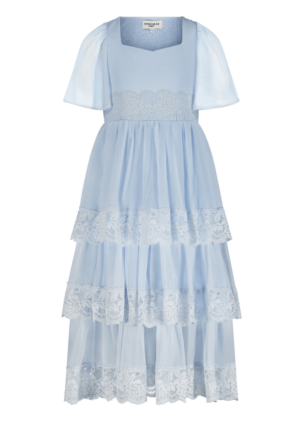 chic size inclusive model wearing JessaKae Halle Girls Dress Blue / 12-18M Girls Dress