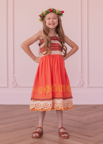 chic size inclusive model wearing JessaKae Island Princess Girls Dress