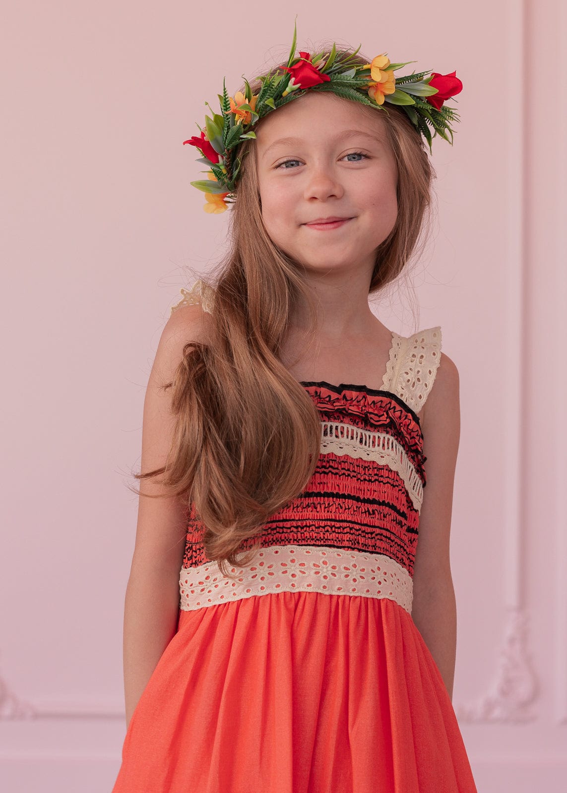 chic size inclusive model wearing JessaKae Island Princess Girls Dress