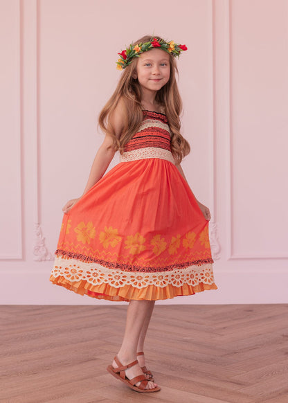 chic size inclusive model wearing JessaKae Island Princess Girls Dress