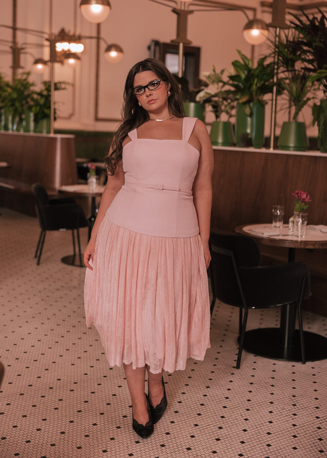 chic size inclusive model wearing JessaKae Jackie Dress