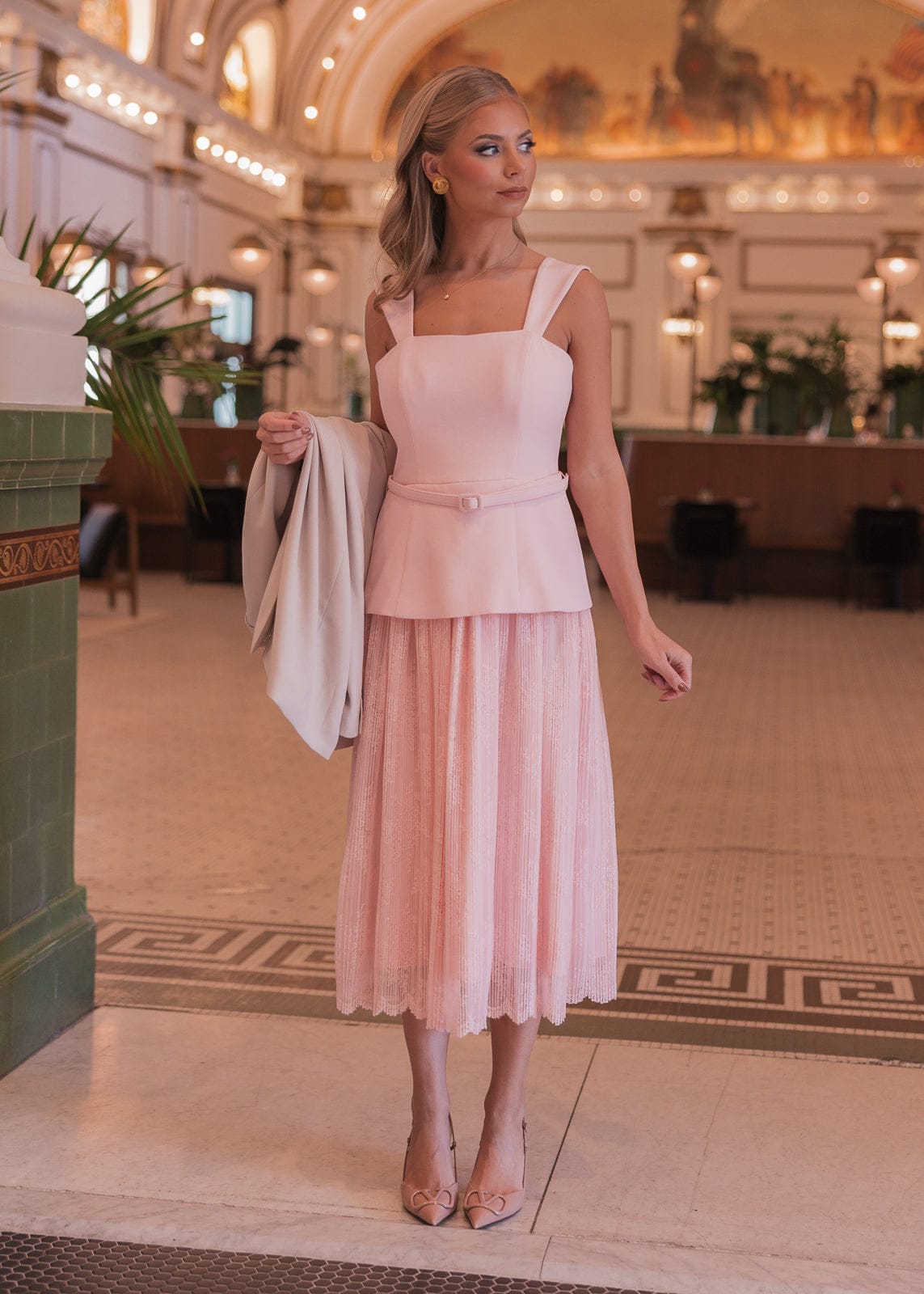 pinks dress Jackie Peplum Belted Dress - Pink | Occasion Dress in Sizes XXS–6X