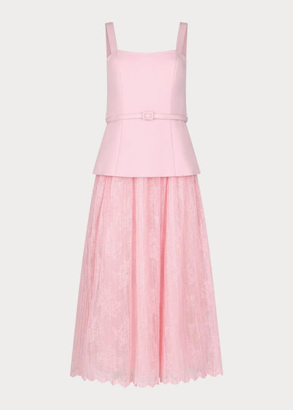 chic size inclusive model wearing JessaKae Jackie Peplum Belted Dress - Pink