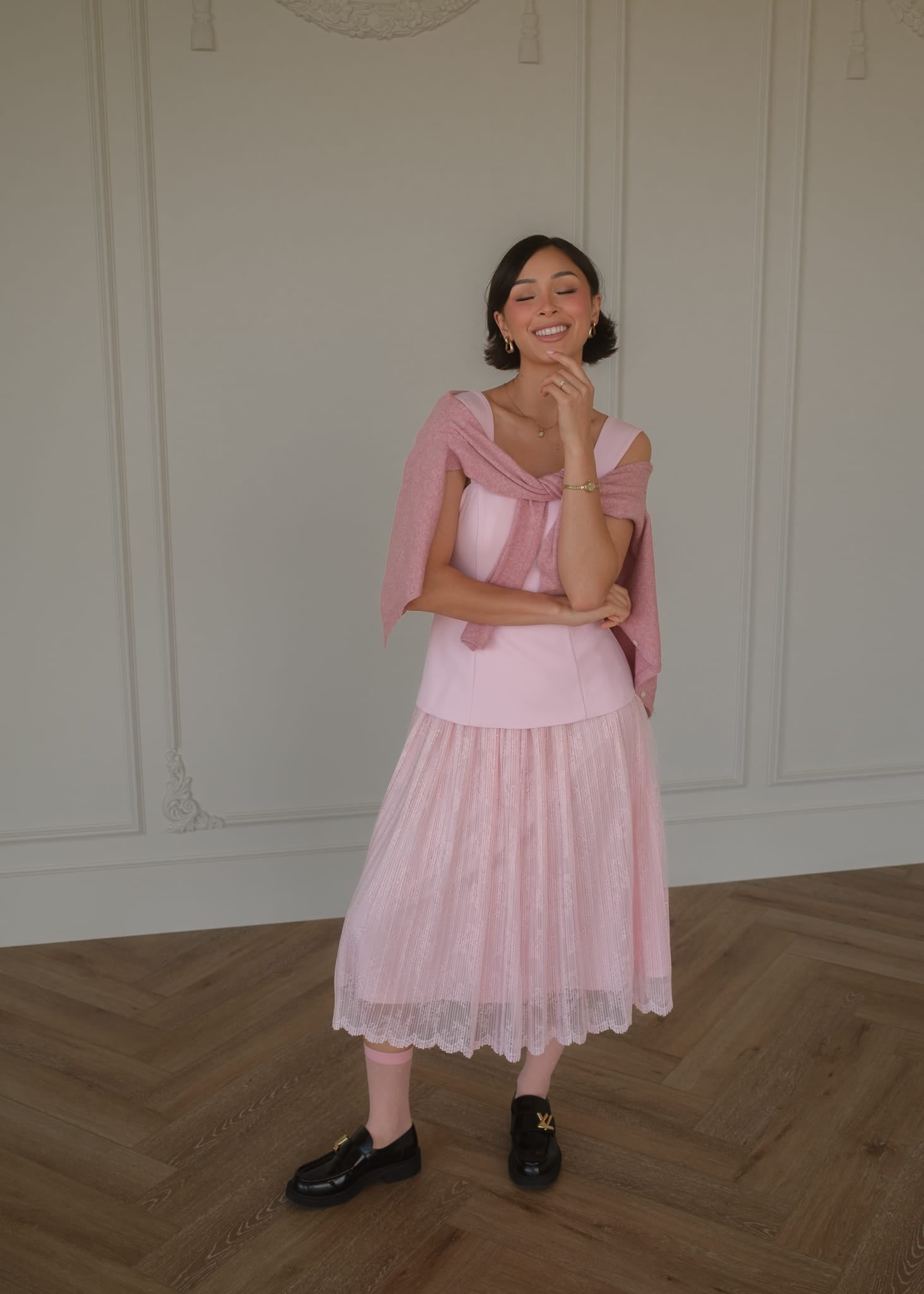chic size inclusive model wearing JessaKae Jackie Peplum Belted Dress - Pink Dresses